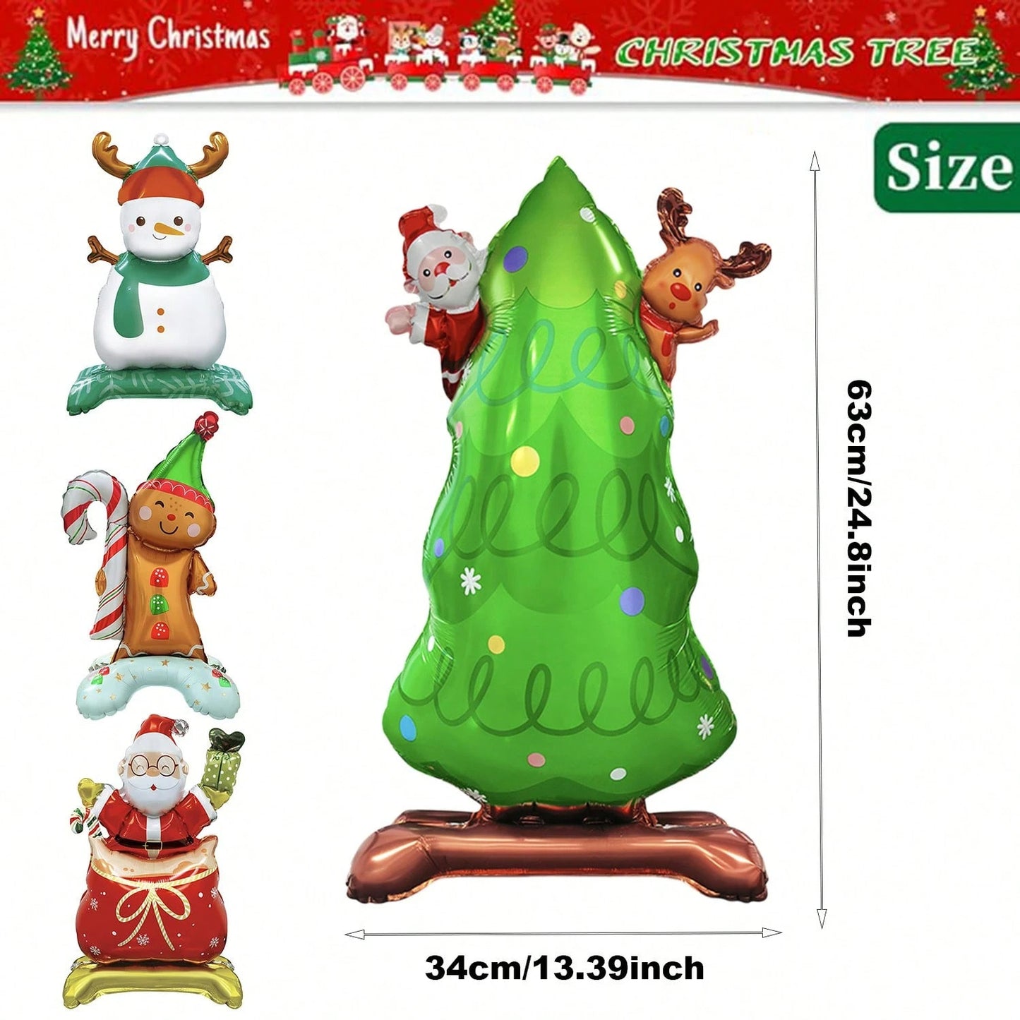 Christmas Foil Balloon Set – Small Base Santa, Snowman, Gingerbread & Christmas Tree Balloons (5-Piece Holiday Decor Kit)