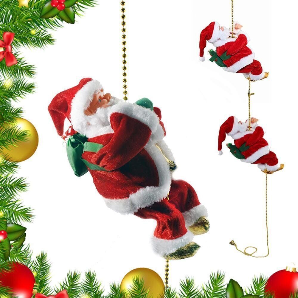 Electric Climbing Santa Claus Decoration – Animated Musical Santa on Rope Ladder, 9" Christmas Home Décor