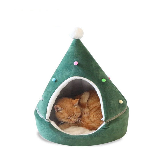 Christmas Tree Cat Bed – Cozy Indoor Pet Cave for Cats & Small Dogs
