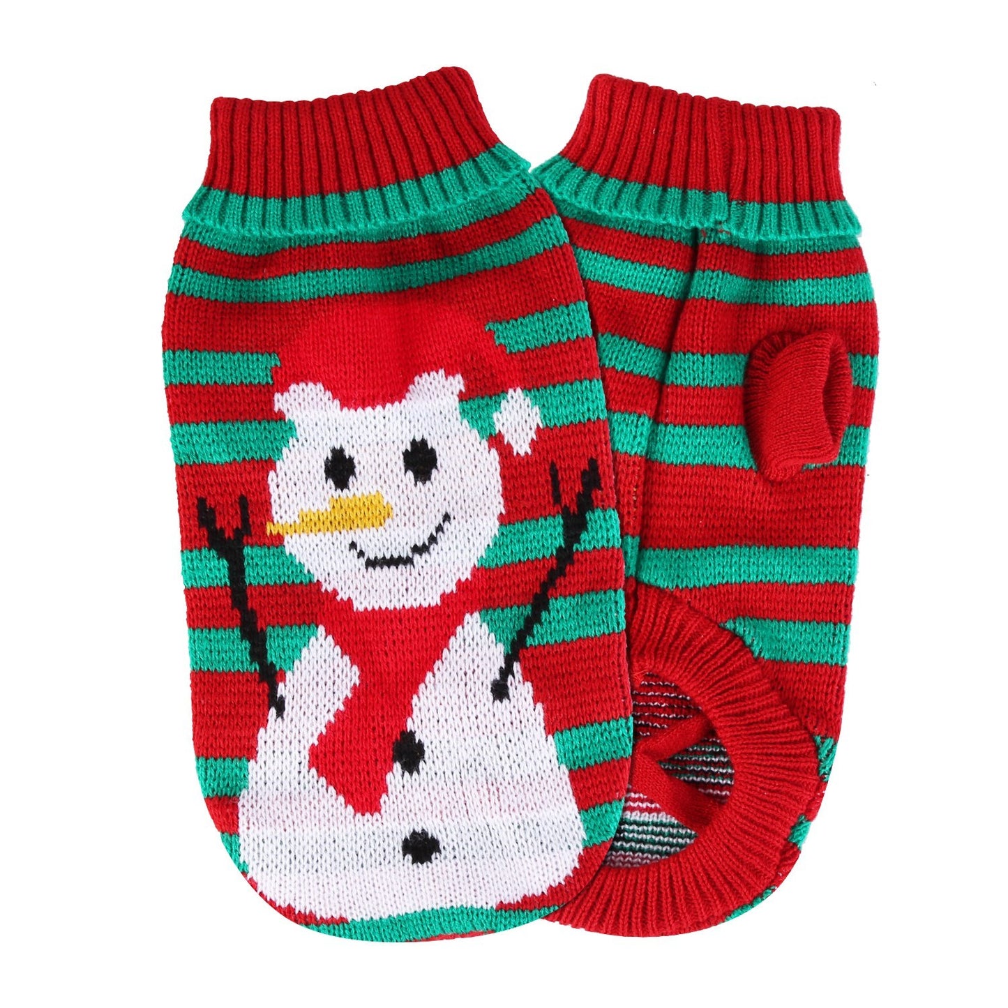 Pet Christmas Turtleneck Sweater - Snowman & Stripes Pattern
