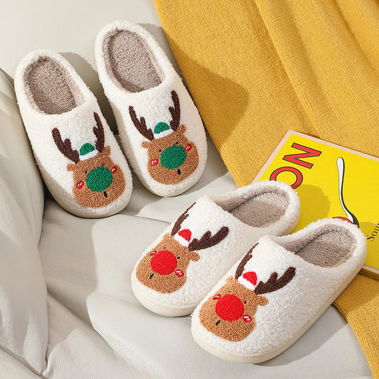 Christmas Reindeer Plush Slippers – Soft Fleece Lining, Warm & Anti-Slip Winter House Shoes