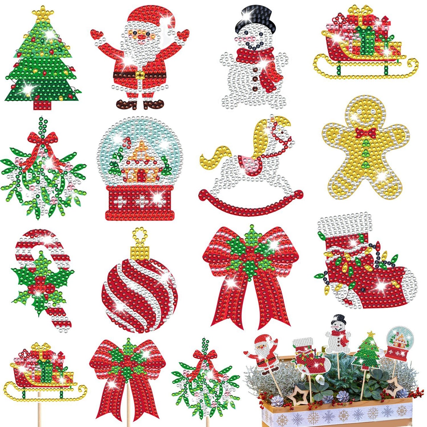 12-Pack Christmas Rhinestone Art Kits – DIY Diamond Sticker Craft Set for Kids & Adults – Sparkly Holiday Decorations