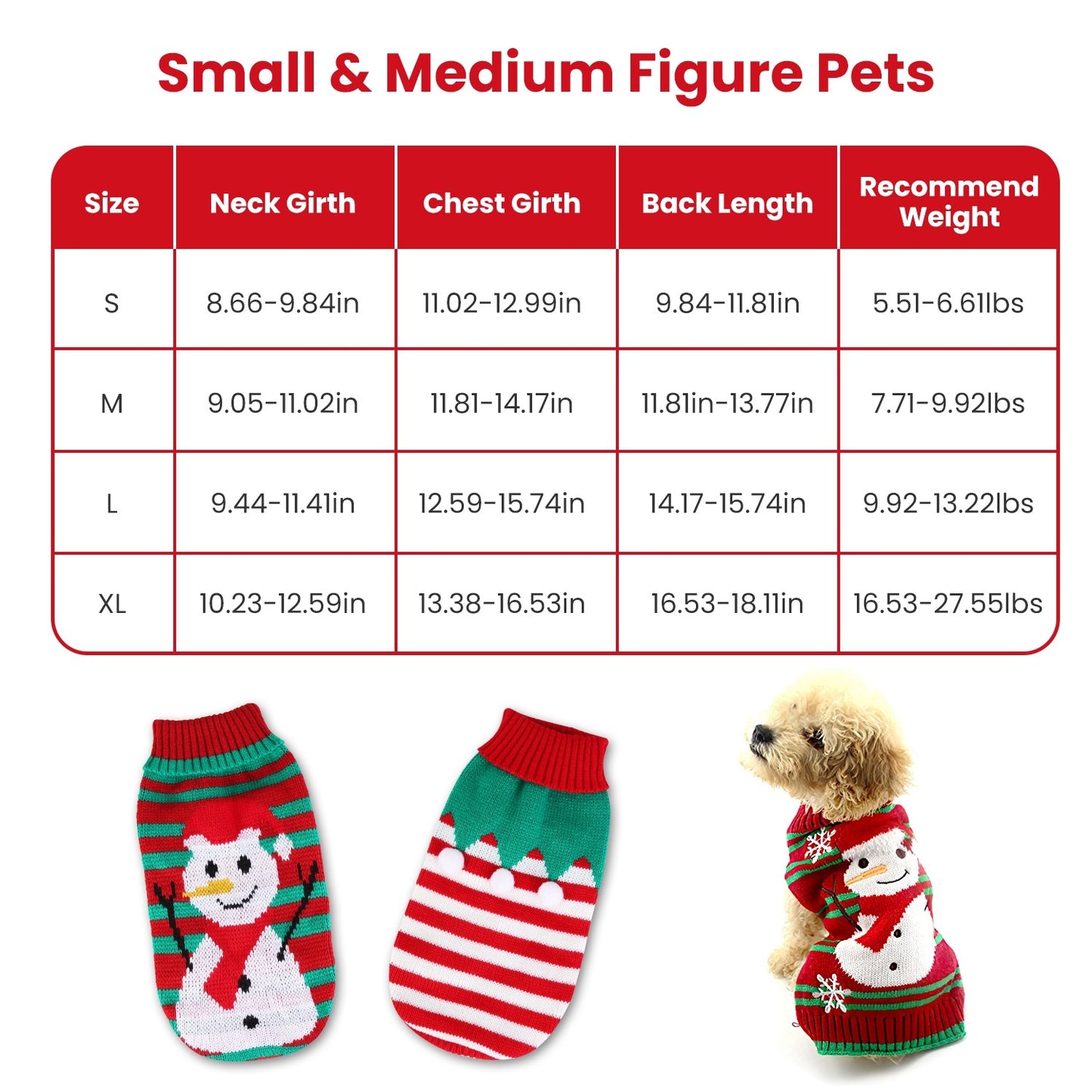 Pet Christmas Turtleneck Sweater - Snowman & Stripes Pattern