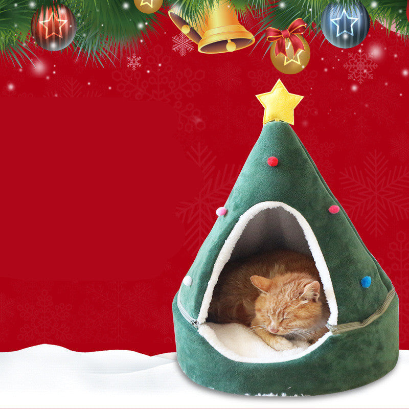 Christmas Tree Cat Bed – Cozy Indoor Pet Cave for Cats & Small Dogs