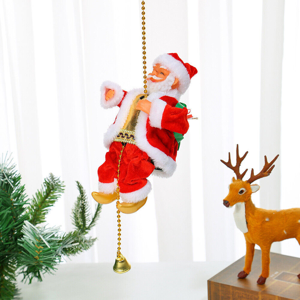 Electric Climbing Santa Claus Decoration – Animated Musical Santa on Rope Ladder, 9" Christmas Home Décor