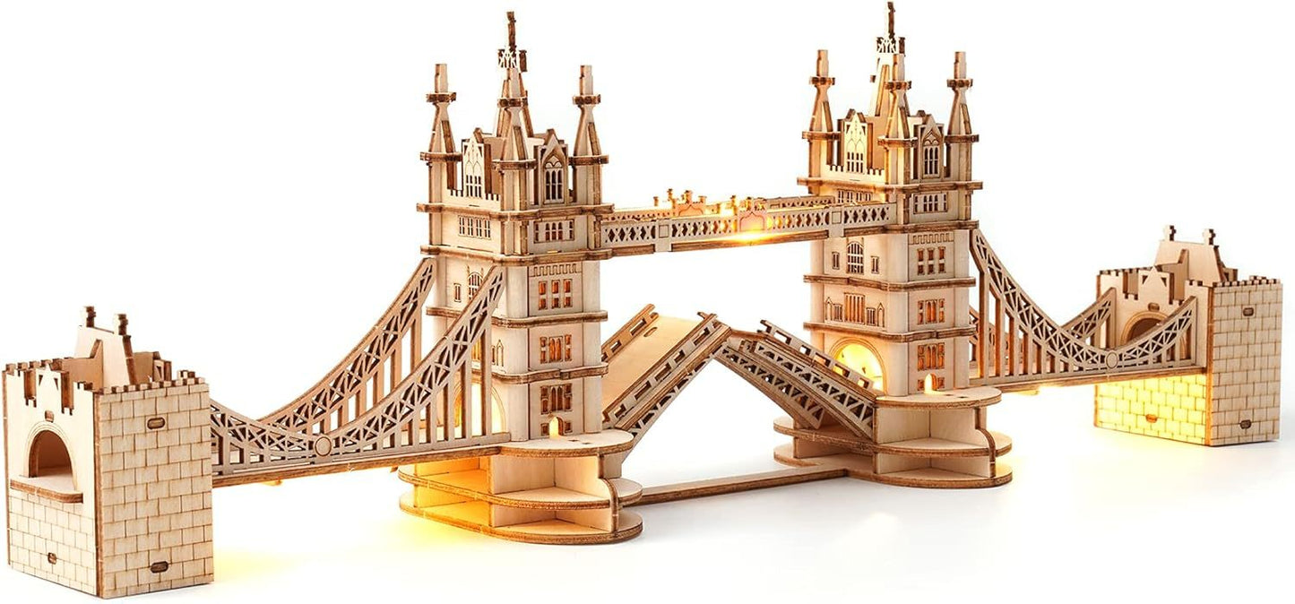 3D Wooden Tower Bridge Model Kit – 113-Piece DIY London Landmark Puzzle for Adults & Teens (No Glue Needed)