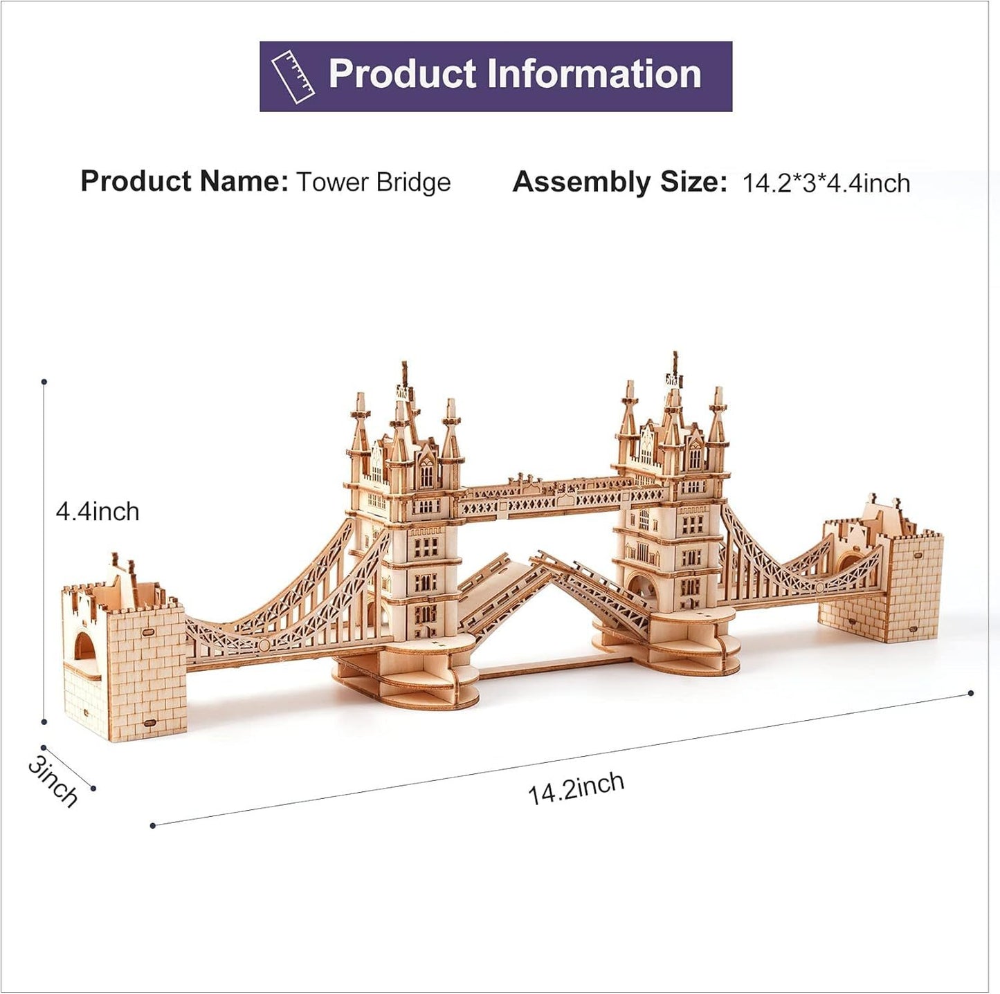 3D Wooden Tower Bridge Model Kit – 113-Piece DIY London Landmark Puzzle for Adults & Teens (No Glue Needed)