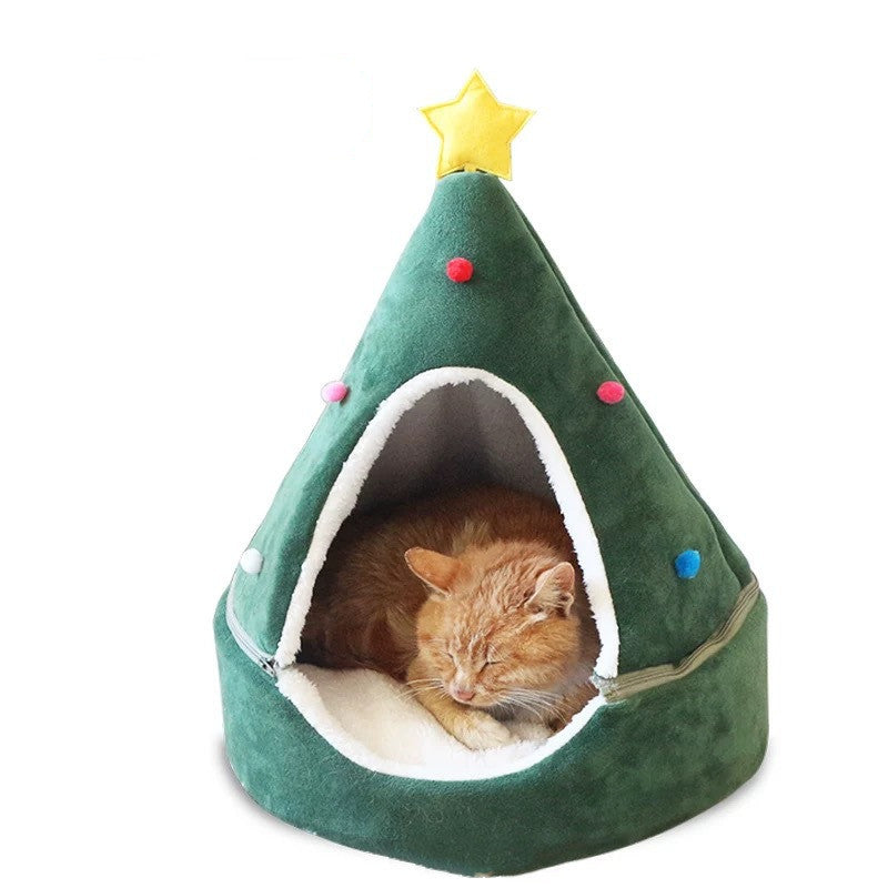 Christmas Tree Cat Bed – Cozy Indoor Pet Cave for Cats & Small Dogs