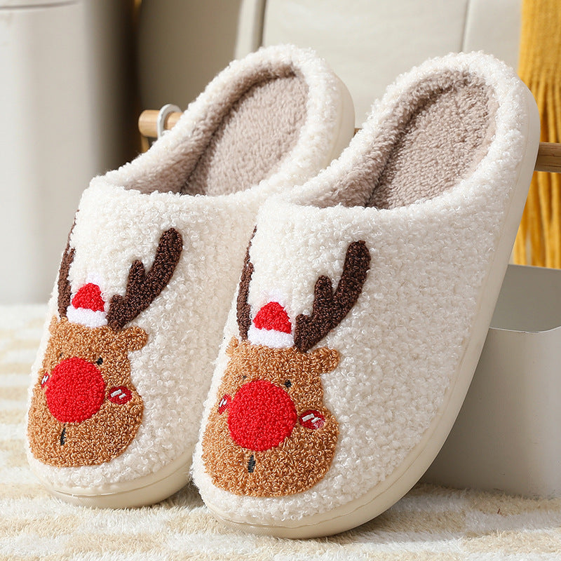 Christmas Reindeer Plush Slippers – Soft Fleece Lining, Warm & Anti-Slip Winter House Shoes