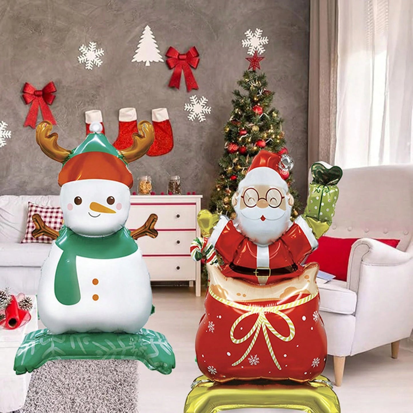 Christmas Foil Balloon Set – Small Base Santa, Snowman, Gingerbread & Christmas Tree Balloons (5-Piece Holiday Decor Kit)