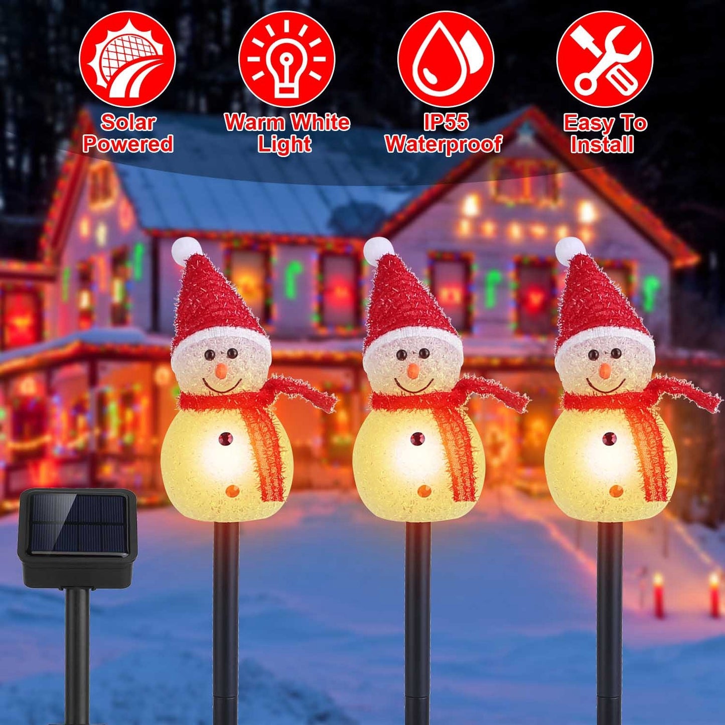 Solar Snowman Christmas Pathway Lights – 3-Pack Outdoor Waterproof Yard Stakes