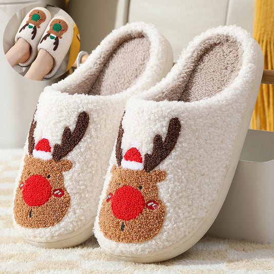 Christmas Reindeer Plush Slippers – Soft Fleece Lining, Warm & Anti-Slip Winter House Shoes