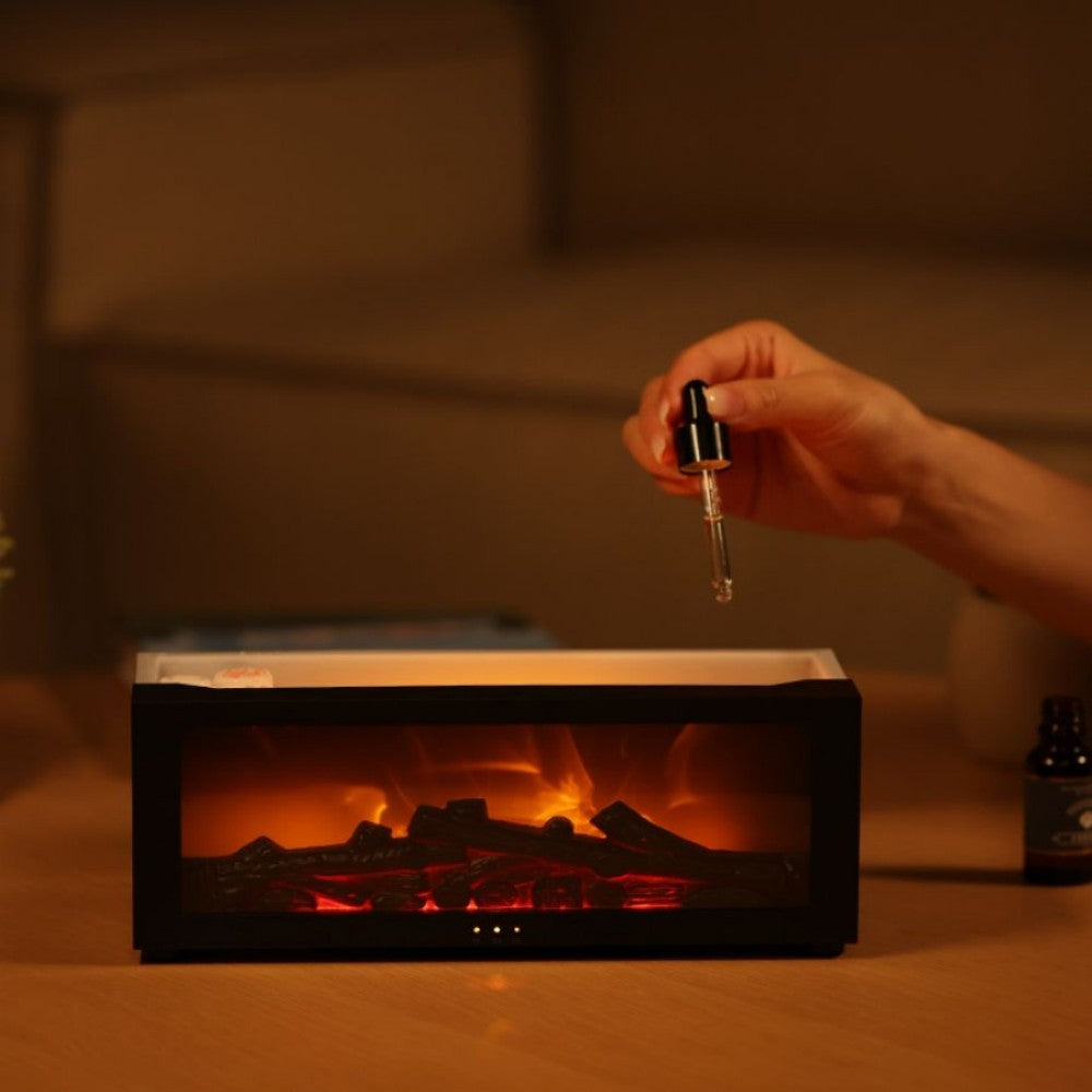 Flame Simulation Fireplace Aroma Diffuser – 150ml Ultrasonic Humidifier, Remote Control & Timer
