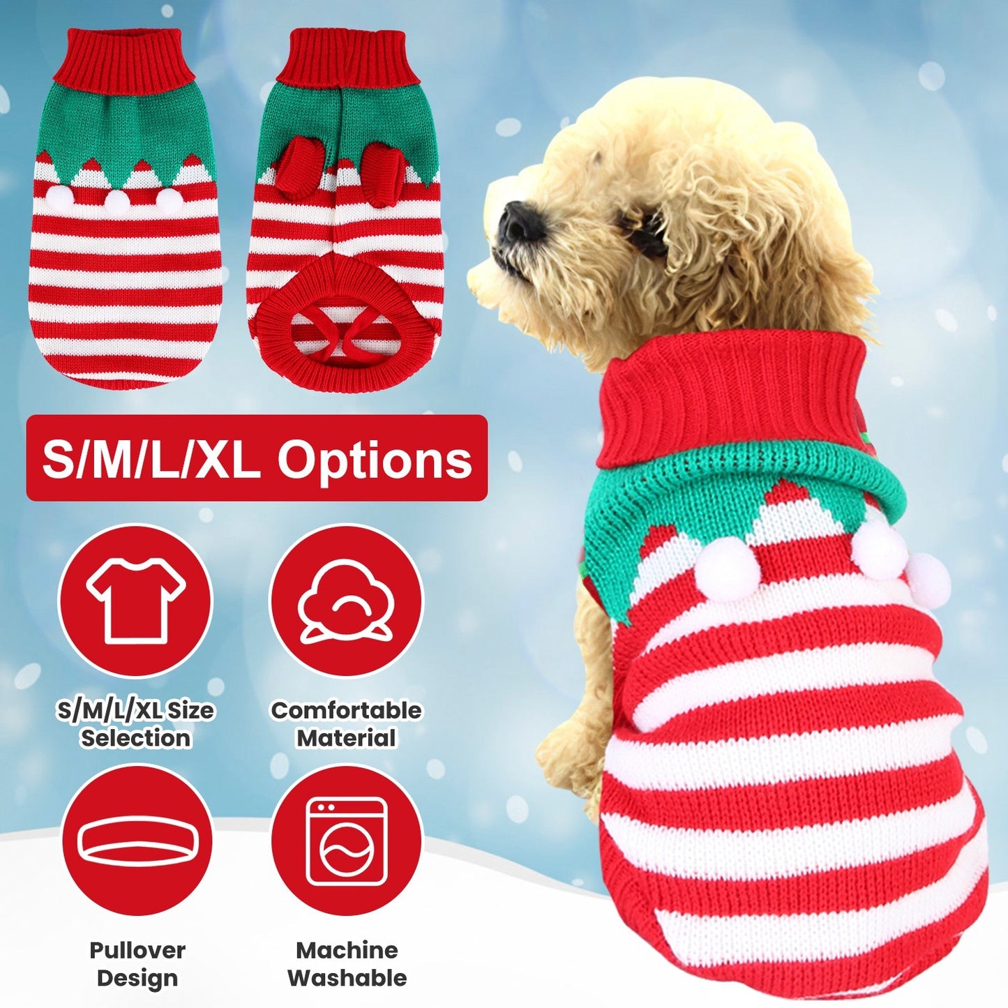 Pet Christmas Turtleneck Sweater - Snowman & Stripes Pattern