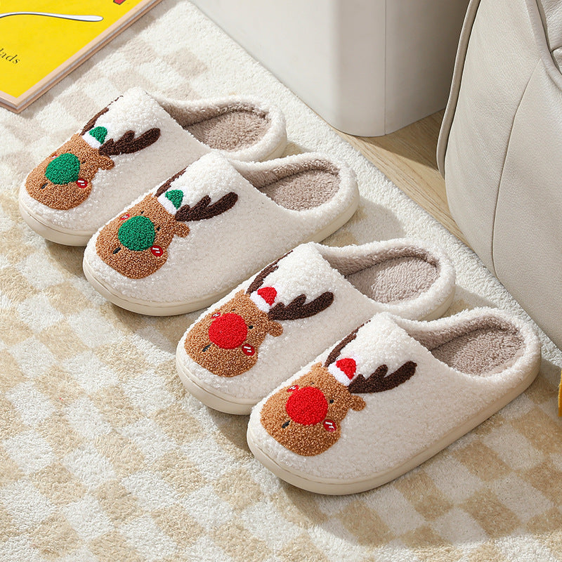 Christmas Reindeer Plush Slippers – Soft Fleece Lining, Warm & Anti-Slip Winter House Shoes