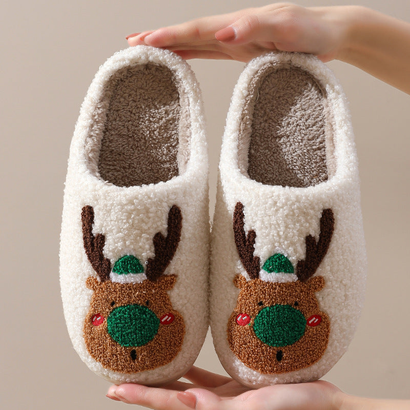 Christmas Reindeer Plush Slippers – Soft Fleece Lining, Warm & Anti-Slip Winter House Shoes
