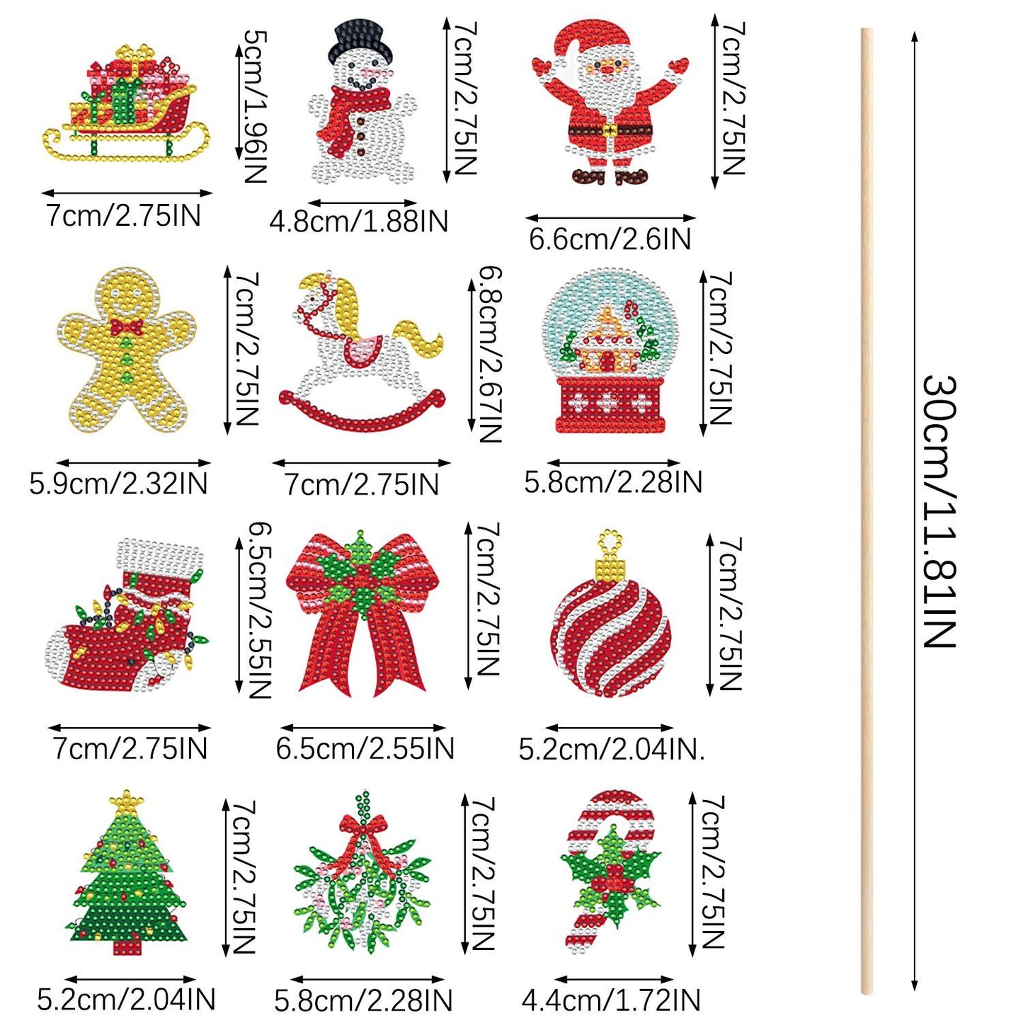 12-Pack Christmas Rhinestone Art Kits – DIY Diamond Sticker Craft Set for Kids & Adults – Sparkly Holiday Decorations