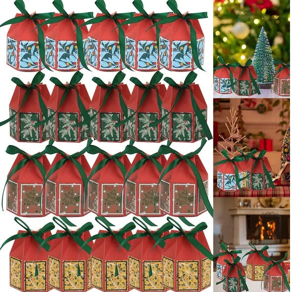 20-Pack Christmas Candy Gift Boxes – Holiday Treat Boxes with Ribbon, Paper Party Favors