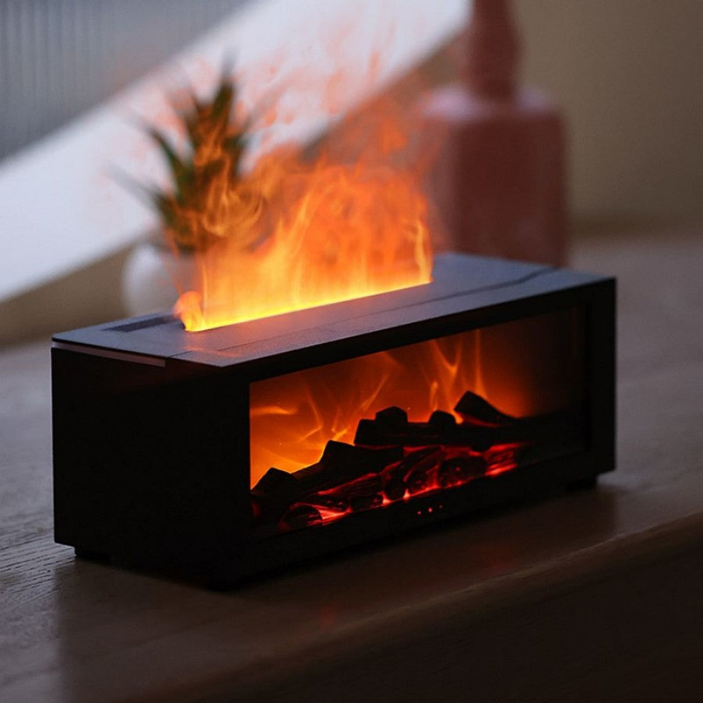 Flame Simulation Fireplace Aroma Diffuser – 150ml Ultrasonic Humidifier, Remote Control & Timer