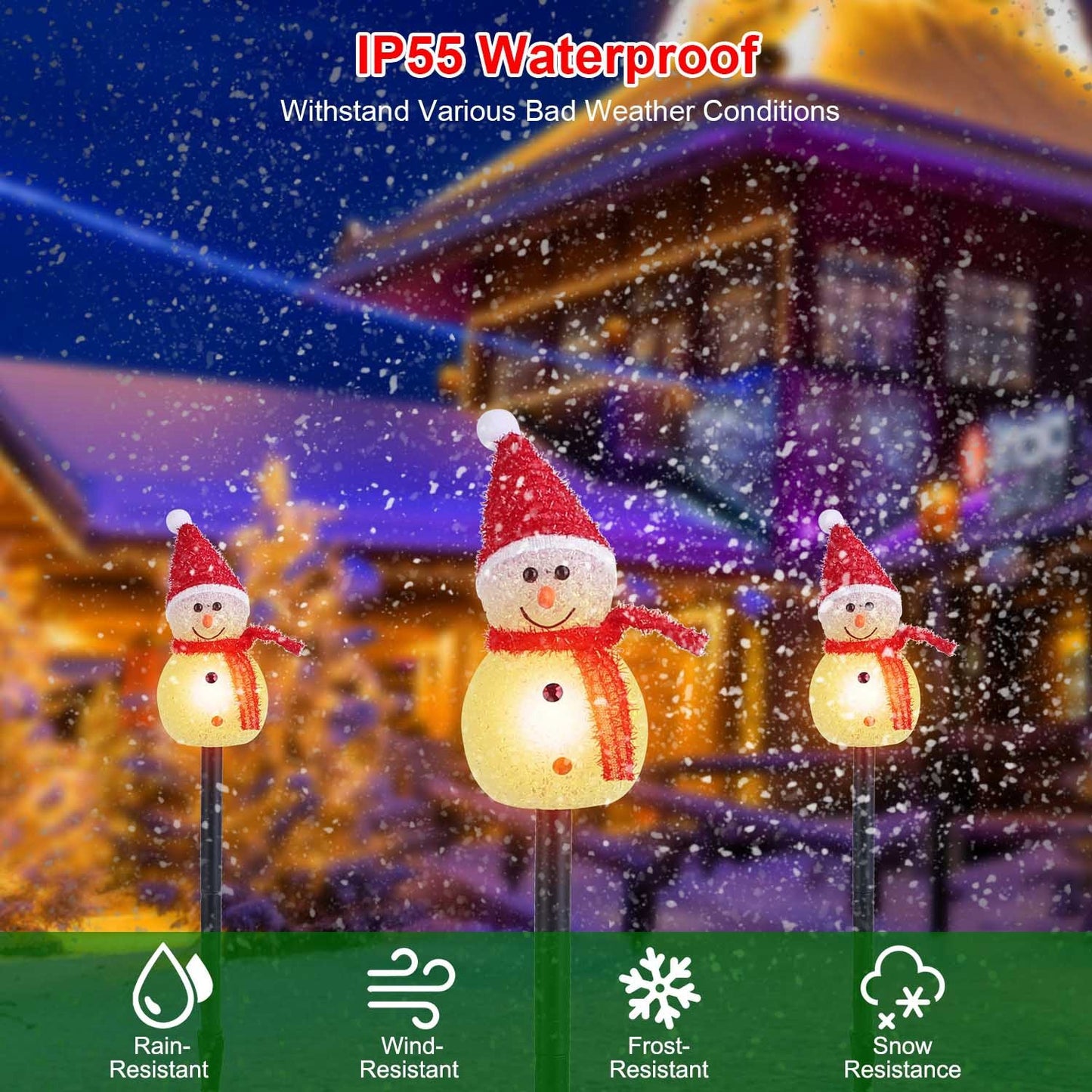 Solar Snowman Christmas Pathway Lights – 3-Pack Outdoor Waterproof Yard Stakes