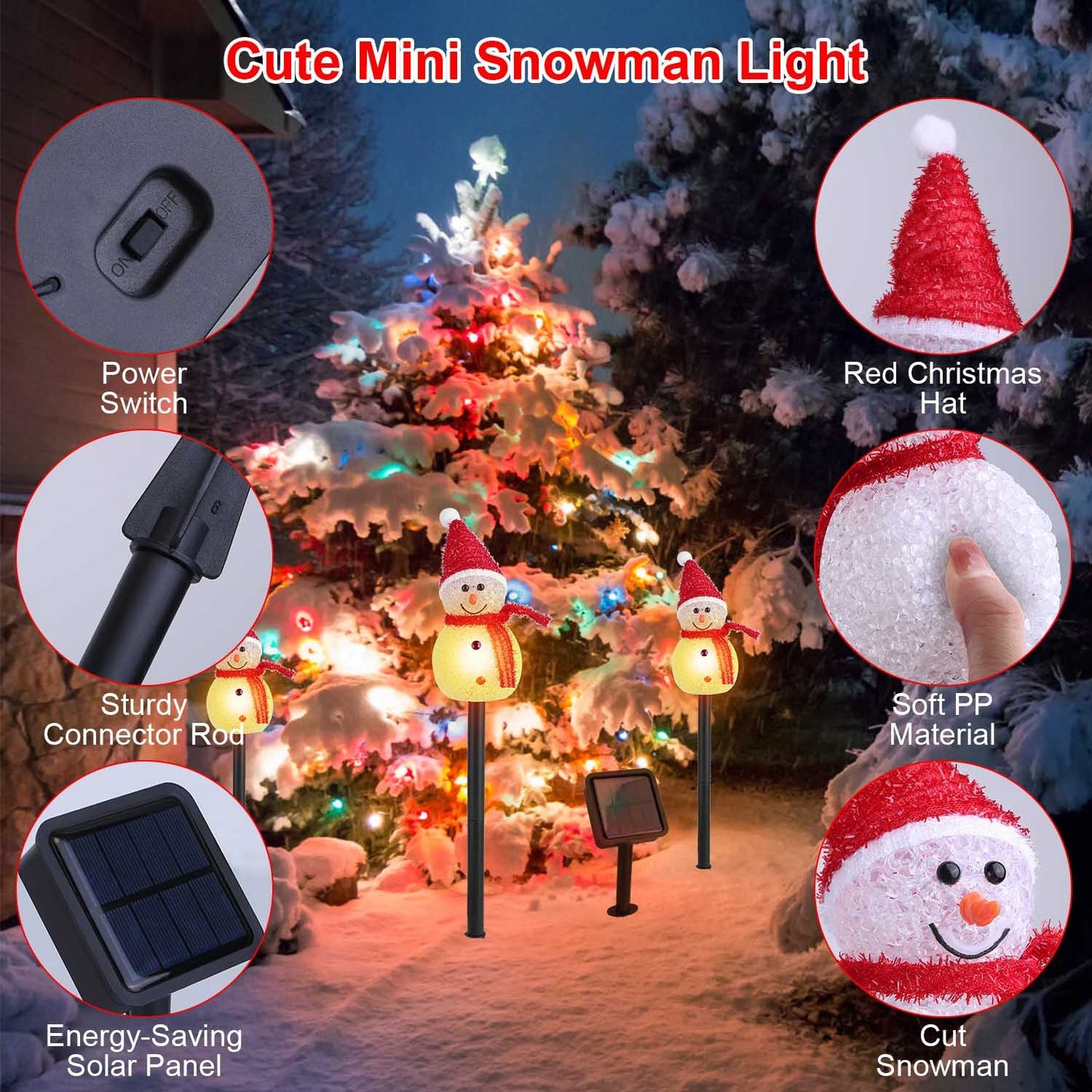 Solar Snowman Christmas Pathway Lights – 3-Pack Outdoor Waterproof Yard Stakes