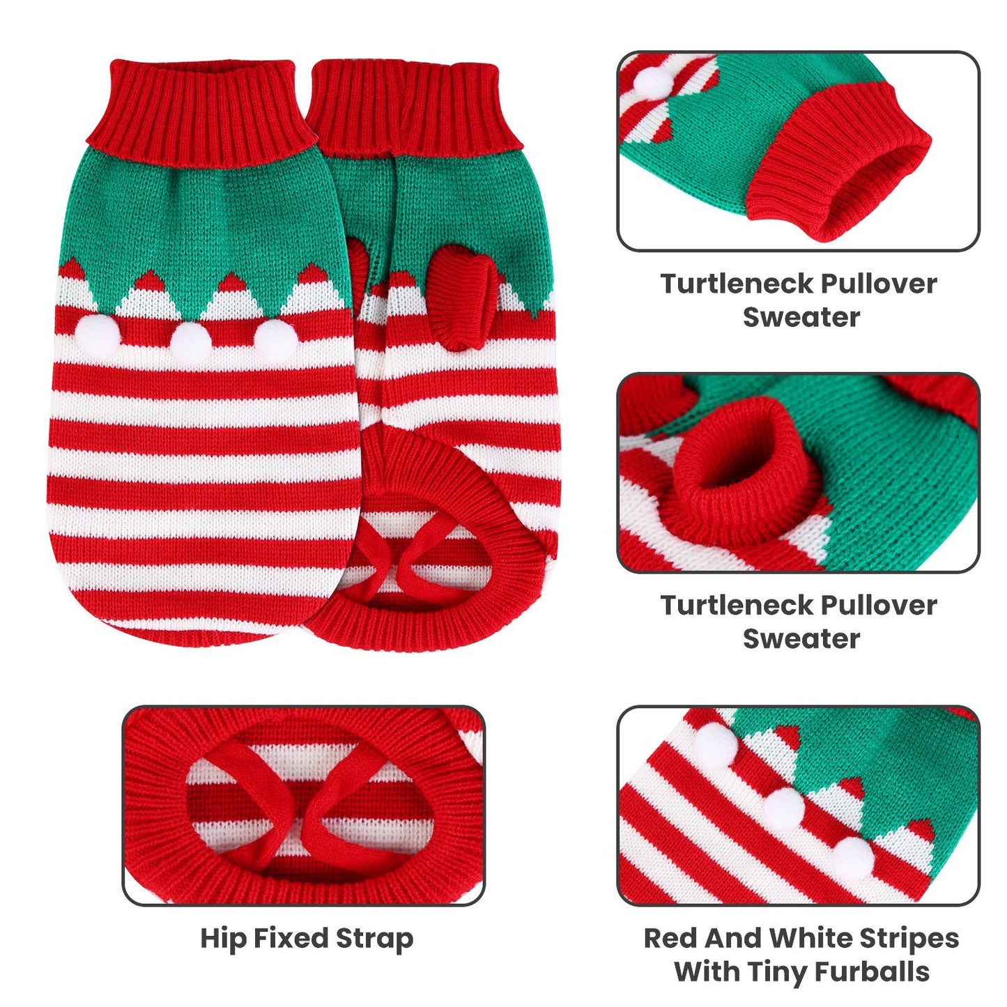 Pet Christmas Turtleneck Sweater - Snowman & Stripes Pattern