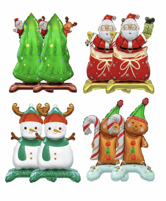 Christmas Foil Balloon Set – Small Base Santa, Snowman, Gingerbread & Christmas Tree Balloons (5-Piece Holiday Decor Kit)