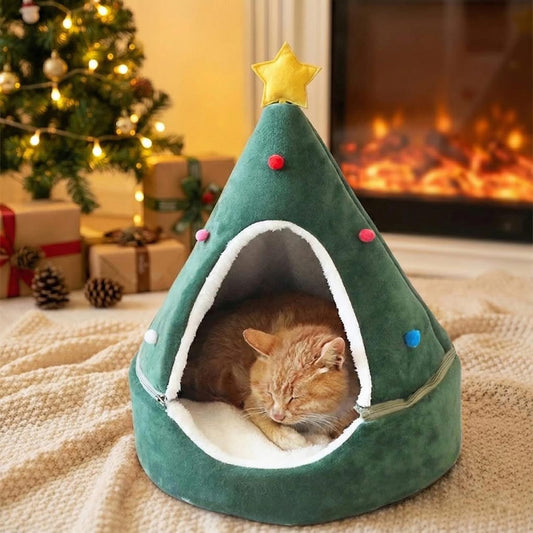 Christmas Tree Cat Bed – Cozy Indoor Pet Cave for Cats & Small Dogs