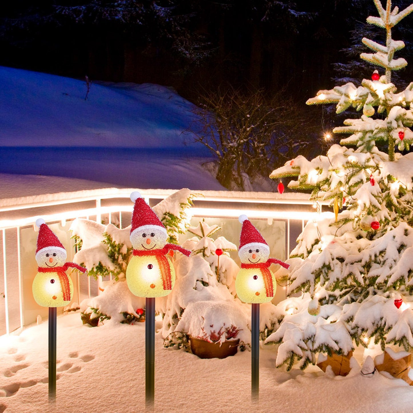 Solar Snowman Christmas Pathway Lights – 3-Pack Outdoor Waterproof Yard Stakes