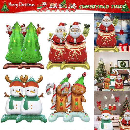 Christmas Foil Balloon Set – Small Base Santa, Snowman, Gingerbread & Christmas Tree Balloons (5-Piece Holiday Decor Kit)
