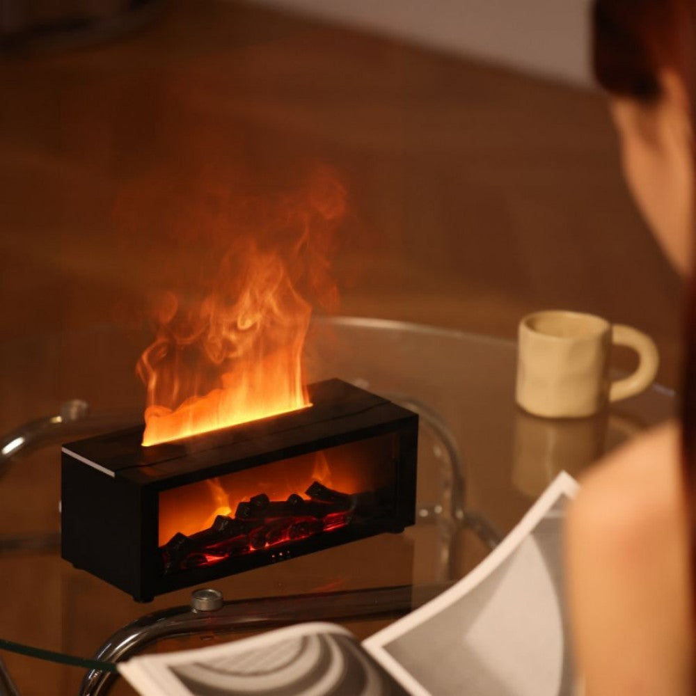 Flame Simulation Fireplace Aroma Diffuser – 150ml Ultrasonic Humidifier, Remote Control & Timer
