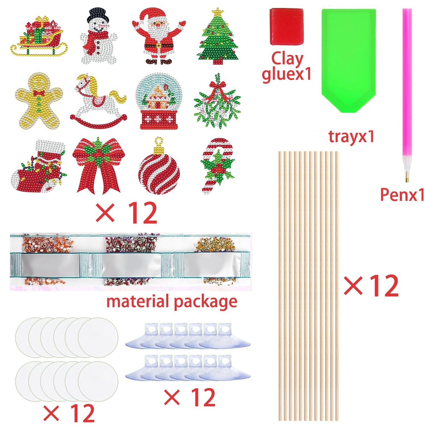 12-Pack Christmas Rhinestone Art Kits – DIY Diamond Sticker Craft Set for Kids & Adults – Sparkly Holiday Decorations