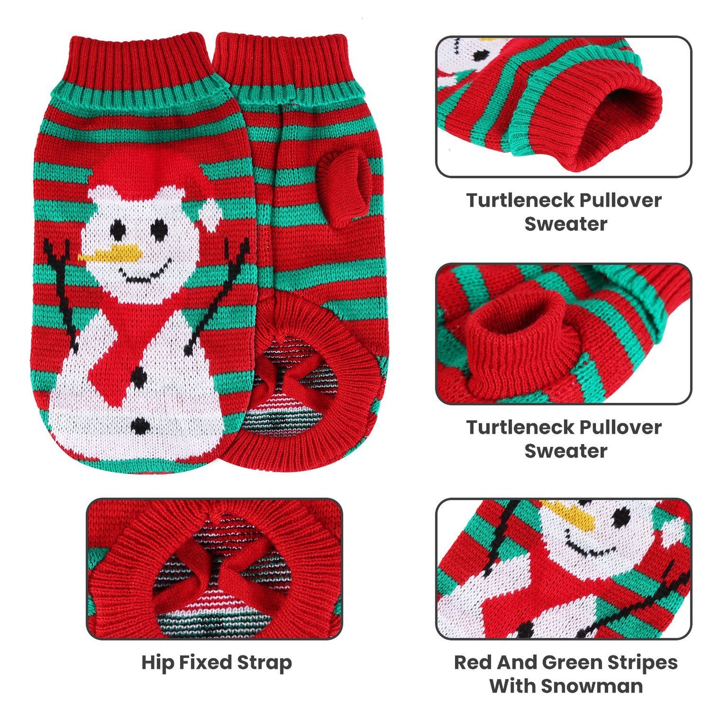 Pet Christmas Turtleneck Sweater - Snowman & Stripes Pattern