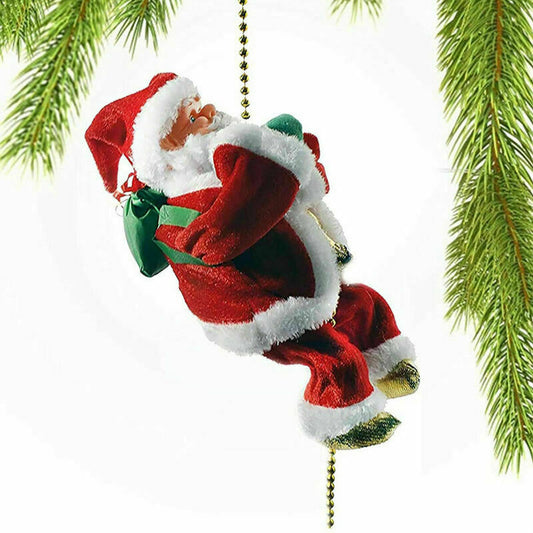 Electric Climbing Santa Claus Decoration – Animated Musical Santa on Rope Ladder, 9" Christmas Home Décor