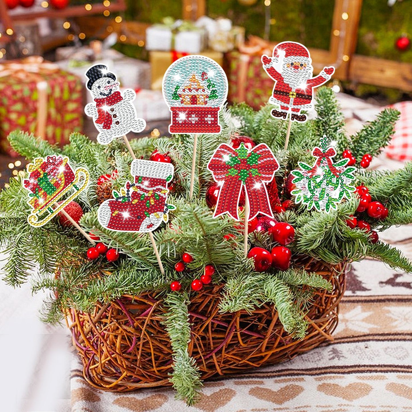 12-Pack Christmas Rhinestone Art Kits – DIY Diamond Sticker Craft Set for Kids & Adults – Sparkly Holiday Decorations