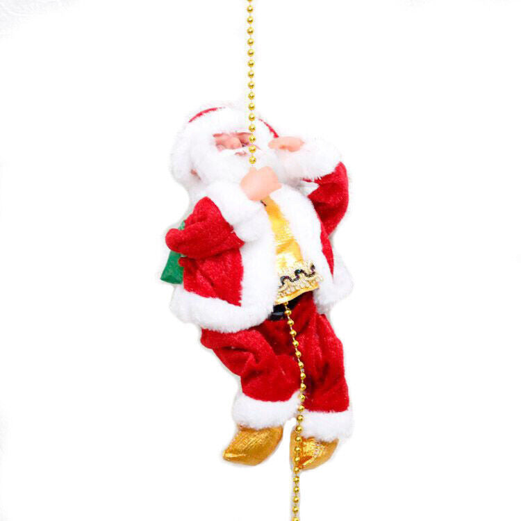 Electric Climbing Santa Claus Decoration – Animated Musical Santa on Rope Ladder, 9" Christmas Home Décor