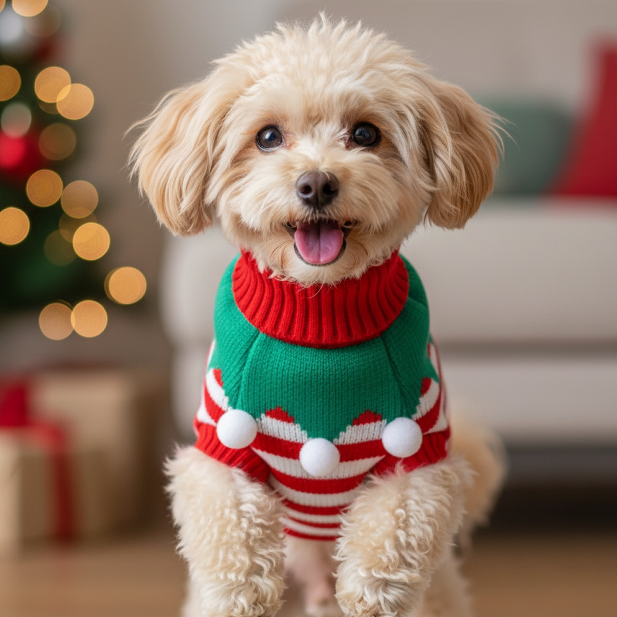 Pet Christmas Turtleneck Sweater - Snowman & Stripes Pattern