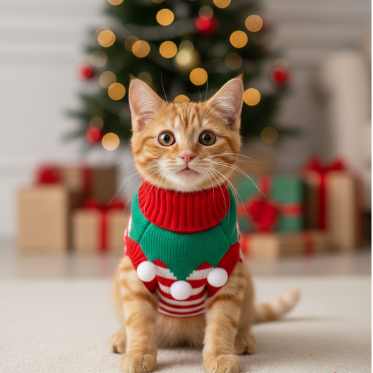 Pet Christmas Turtleneck Sweater - Snowman & Stripes Pattern